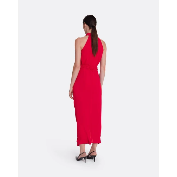 Safiyaa Valentina Midi Dress in Azalea Red - Safiyaa Dresses - Heavy Crepe Cape Gown - Shop at Luxury Shoes 