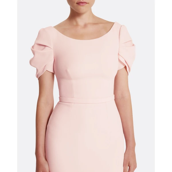 Safiyaa Vanna Dress Long in Pale Pink - Safiyaa Dresses - Heavy Crepe Cape Gown - Shop at Luxury Shoes 