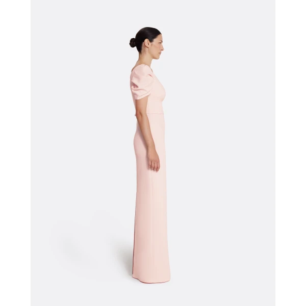 Safiyaa Vanna Dress Long in Pale Pink - Safiyaa Dresses - Heavy Crepe Cape Gown - Shop at Luxury Shoes 