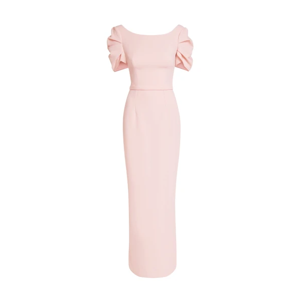 Safiyaa Vanna Dress Long in Pale Pink - Safiyaa Dresses - Heavy Crepe Cape Gown - Shop at Luxury Shoes 