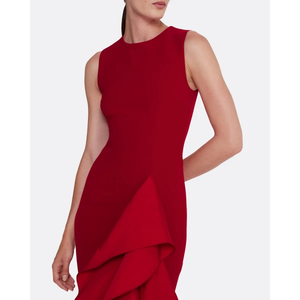 Safiyaa Viviana Long Dress in Lacquer Red on Azalea Red - Safiyaa Dresses - Heavy Crepe Cape Gown - Shop at Luxury Shoes 