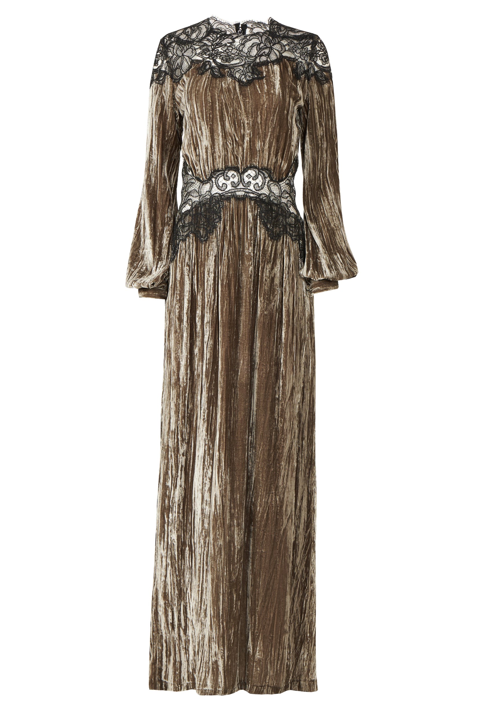Costarellos Senna Plissé Silk Velvet Lace Gown
