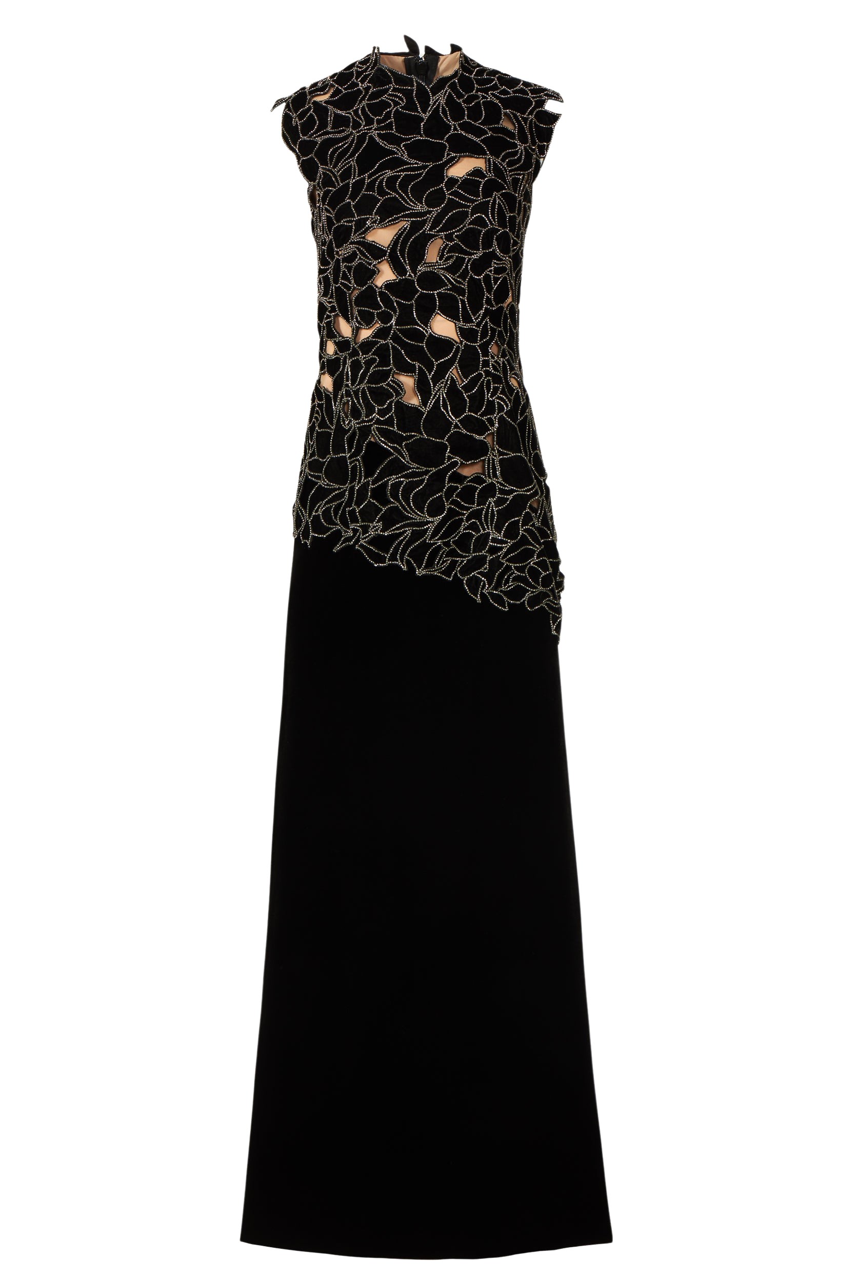 Costarellos Serisa Floral Cut Lace Silk Velvet Gown