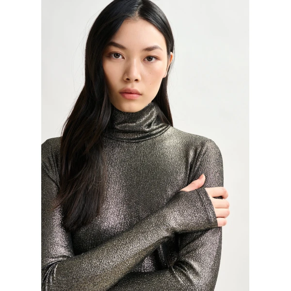 Essentiel Antwerp Silver stretch-jersey turtleneck top - Essentiel Antwerp Tops - Colorful Belgian Design - Shop at Luxury Shoes 