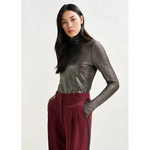 Essentiel Antwerp Silver stretch-jersey turtleneck top - Essentiel Antwerp Tops - Colorful Belgian Design - Shop at Luxury Shoes 