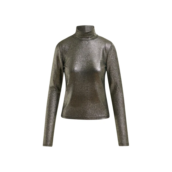 Essentiel Antwerp Silver stretch-jersey turtleneck top - Essentiel Antwerp Tops - Colorful Belgian Design - Shop at Luxury Shoes 