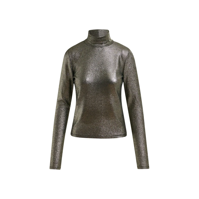 Essentiel Antwerp Silver stretch-jersey turtleneck top - Essentiel Antwerp Tops - Colorful Belgian Design - Shop at Luxury Shoes 