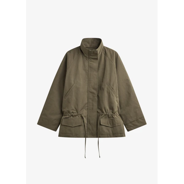 The Frankie Shop Alesie Drawstring Jacket - Olive Brown - Oversized Minimalist Jackets in Green - Shop at Luxury Shoes 