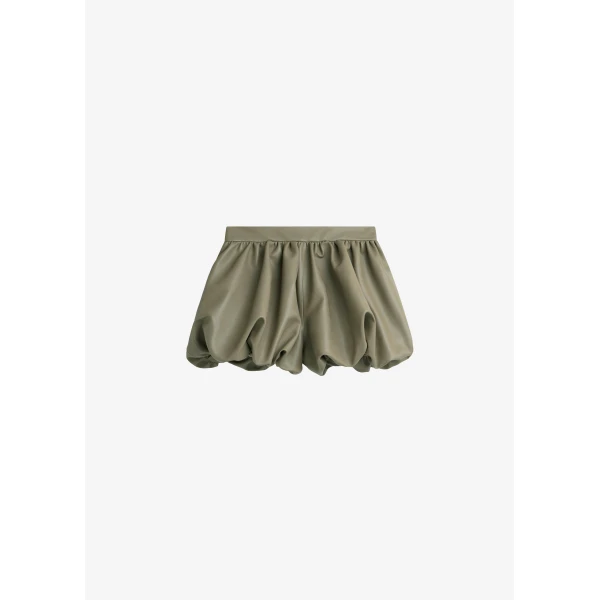 The Frankie Shop Alina Faux Leather Bubble Hem Shorts - Sage - Oversized Minimalist Shorts in Green - Shop at Luxury Shoes 
