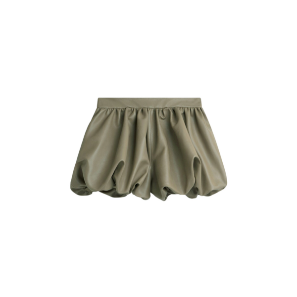 The Frankie Shop Alina Faux Leather Bubble Hem Shorts – Sage