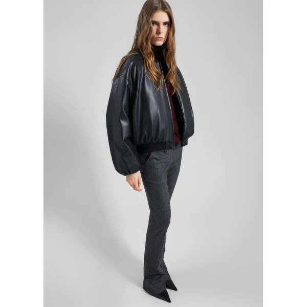 The Frankie Shop Arolla Faux Leather Draped Jacket - Black - Oversized Minimalist Jackets in Black - Shop at Luxury Shoes 