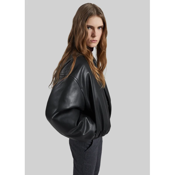 The Frankie Shop Arolla Faux Leather Draped Jacket - Black - Oversized Minimalist Jackets in Black - Shop at Luxury Shoes 