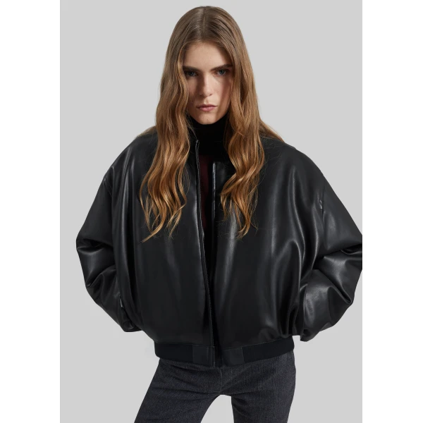 The Frankie Shop Arolla Faux Leather Draped Jacket - Black - Oversized Minimalist Jackets in Black - Shop at Luxury Shoes 
