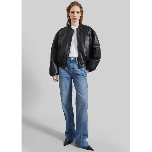 The Frankie Shop Arolla Faux Leather Draped Jacket - Black - Oversized Minimalist Jackets in Black - Shop at Luxury Shoes 