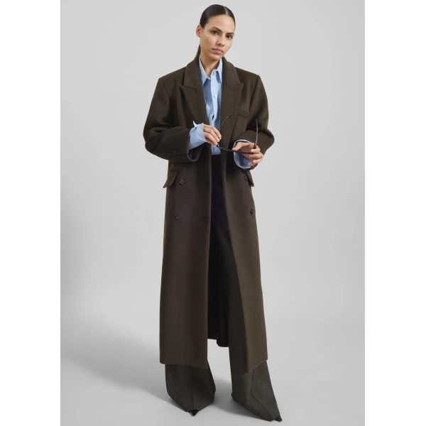 The Frankie Shop Atlin Wool Double-Breasted Coat - Brown - Oversized Minimalist Coats in Brown - Shop at Luxury Shoes 