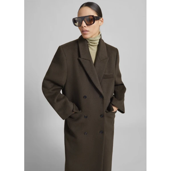 The Frankie Shop Atlin Wool Double-Breasted Coat - Brown - Oversized Minimalist Coats in Brown - Shop at Luxury Shoes 