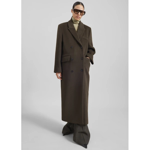 The Frankie Shop Atlin Wool Double-Breasted Coat - Brown - Oversized Minimalist Coats in Brown - Shop at Luxury Shoes 