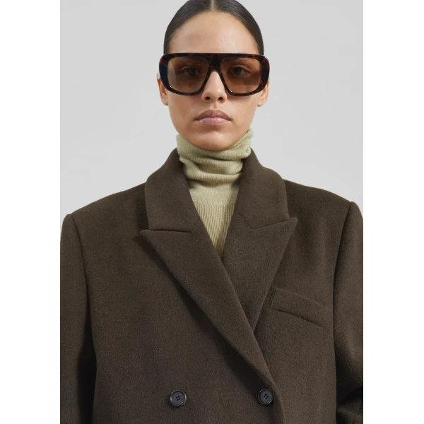 The Frankie Shop Atlin Wool Double-Breasted Coat - Brown - Oversized Minimalist Coats in Brown - Shop at Luxury Shoes 