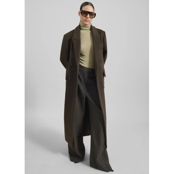The Frankie Shop Atlin Wool Double-Breasted Coat - Brown - Oversized Minimalist Coats in Brown - Shop at Luxury Shoes 