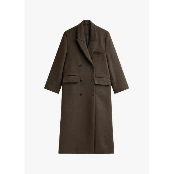 The Frankie Shop Atlin Wool Double-Breasted Coat - Brown - Oversized Minimalist Coats in Brown - Shop at Luxury Shoes 