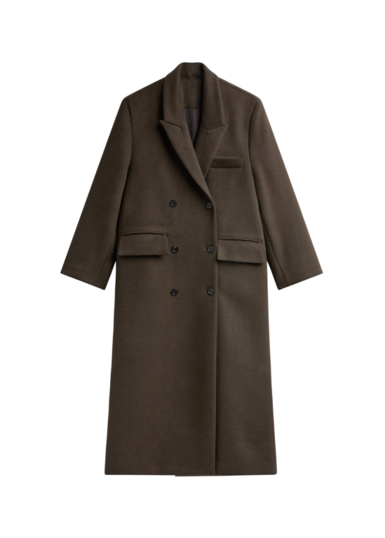 The Frankie Shop Atlin Wool Double-Breasted Coat - Brown - Oversized Minimalist Coats in Brown - Shop at Luxury Shoes 