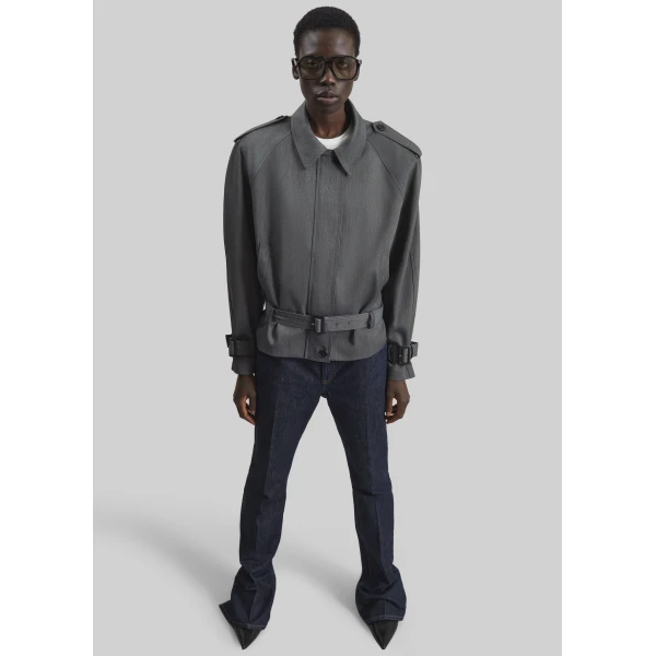 The Frankie Shop Avray Short Trench - Grey - Oversized Minimalist Coats in Grey - Shop at Luxury Shoes 