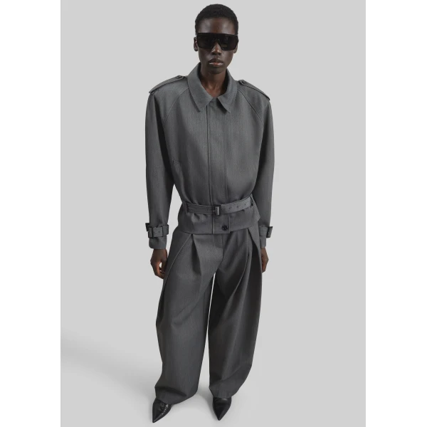 The Frankie Shop Avray Short Trench - Grey - Oversized Minimalist Coats in Grey - Shop at Luxury Shoes 