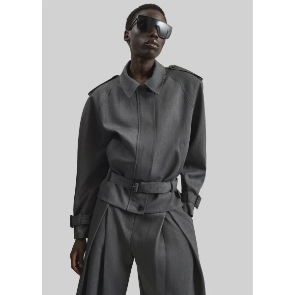 The Frankie Shop Avray Short Trench - Grey - Oversized Minimalist Coats in Grey - Shop at Luxury Shoes 