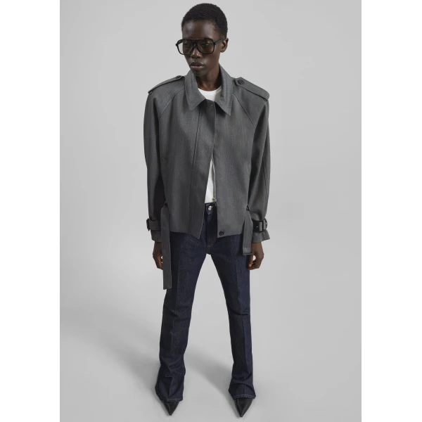 The Frankie Shop Avray Short Trench - Grey - Oversized Minimalist Coats in Grey - Shop at Luxury Shoes 