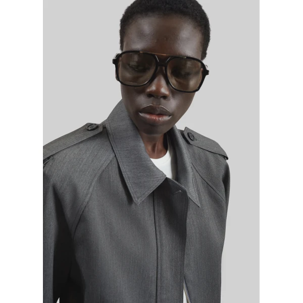 The Frankie Shop Avray Short Trench - Grey - Oversized Minimalist Coats in Grey - Shop at Luxury Shoes 