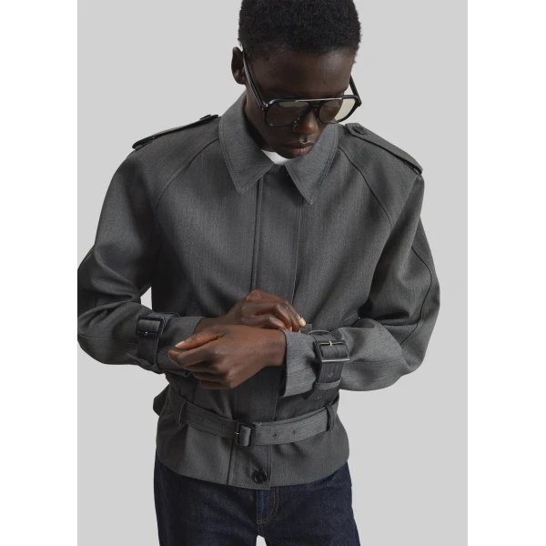 The Frankie Shop Avray Short Trench - Grey - Oversized Minimalist Coats in Grey - Shop at Luxury Shoes 