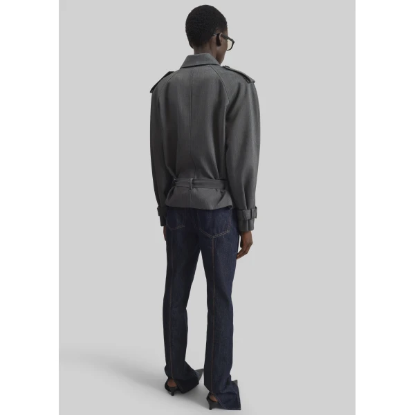 The Frankie Shop Avray Short Trench - Grey - Oversized Minimalist Coats in Grey - Shop at Luxury Shoes 
