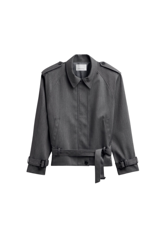 The Frankie Shop Avray Short Trench - Grey - Oversized Minimalist Coats in Grey - Shop at Luxury Shoes 
