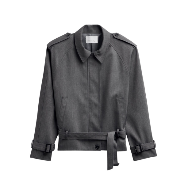 The Frankie Shop Avray Short Trench - Grey - Oversized Minimalist Coats in Grey - Shop at Luxury Shoes 