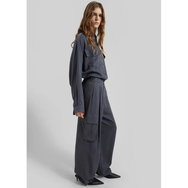 The Frankie Shop Balsta Cargo Pants - Dark Grey - Oversized Minimalist Pants in Grey - Shop at Luxury Shoes 
