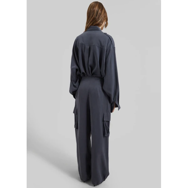 The Frankie Shop Balsta Cargo Pants - Dark Grey - Oversized Minimalist Pants in Grey - Shop at Luxury Shoes 