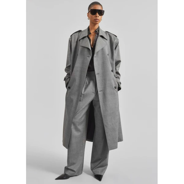 The Frankie Shop Bleecker Trench Coat - Grey Melange - Oversized Minimalist Coats in Grey - Shop at Luxury Shoes 