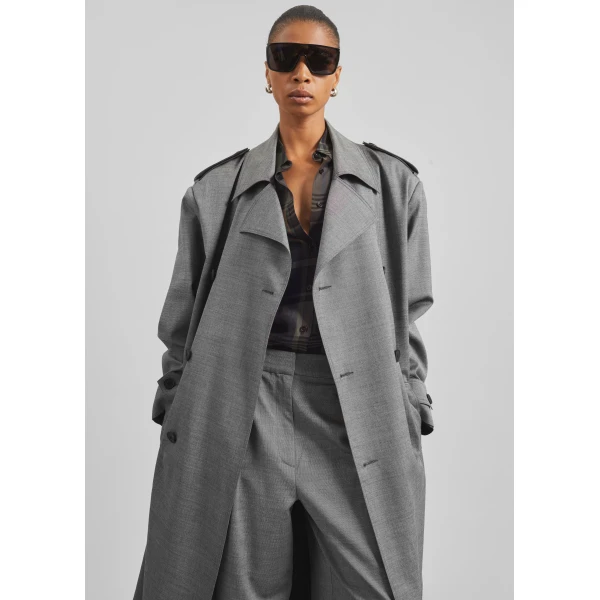 The Frankie Shop Bleecker Trench Coat - Grey Melange - Oversized Minimalist Coats in Grey - Shop at Luxury Shoes 