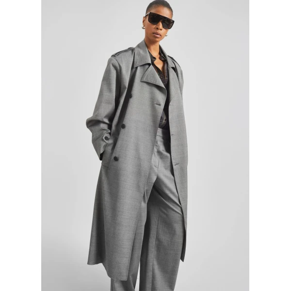 The Frankie Shop Bleecker Trench Coat - Grey Melange - Oversized Minimalist Coats in Grey - Shop at Luxury Shoes 