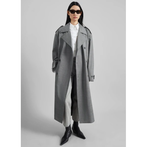 The Frankie Shop Bleecker Trench Coat - Grey Melange - Oversized Minimalist Coats in Grey - Shop at Luxury Shoes 