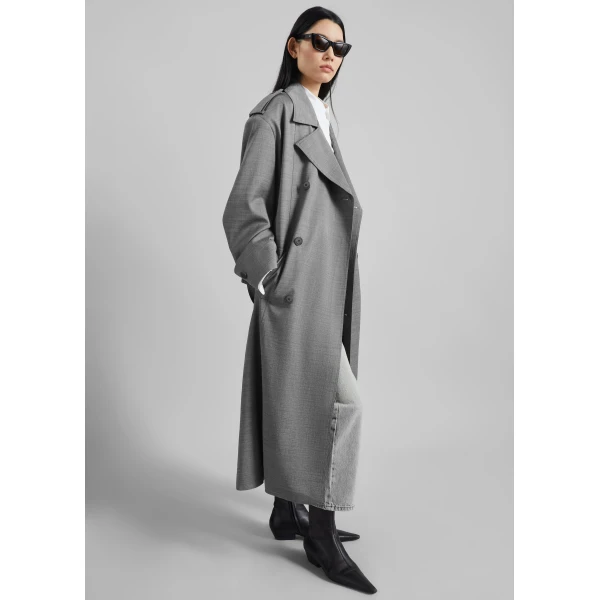 The Frankie Shop Bleecker Trench Coat - Grey Melange - Oversized Minimalist Coats in Grey - Shop at Luxury Shoes 