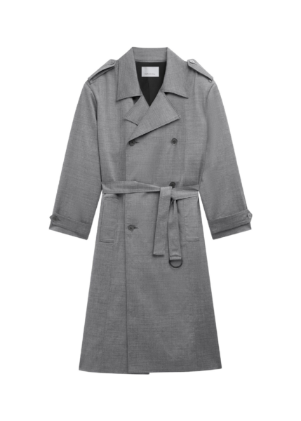 The Frankie Shop Bleecker Trench Coat - Grey Melange - Oversized Minimalist Coats in Grey - Shop at Luxury Shoes 