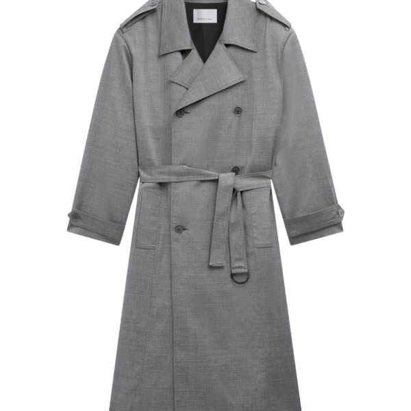 The Frankie Shop Bleecker Trench Coat - Grey Melange - Oversized Minimalist Coats in Grey - Shop at Luxury Shoes 