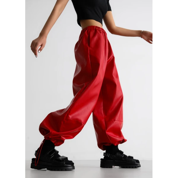 The Frankie Shop Briar Faux Leather Balloon Pants - Red - Oversized Minimalist Pants in Red - Shop at Luxury Shoes 