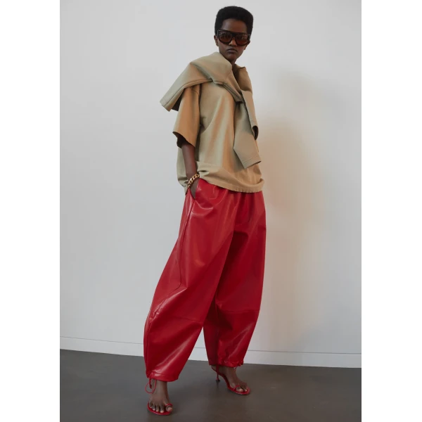 The Frankie Shop Briar Faux Leather Balloon Pants - Red - Oversized Minimalist Pants in Red - Shop at Luxury Shoes 