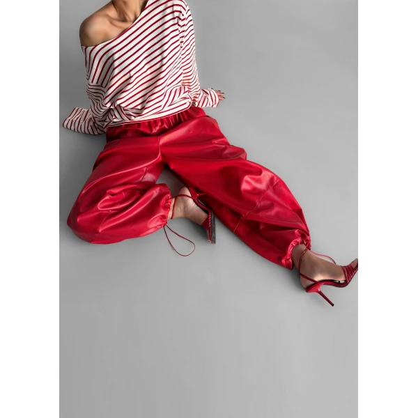 The Frankie Shop Briar Faux Leather Balloon Pants - Red - Oversized Minimalist Pants in Red - Shop at Luxury Shoes 