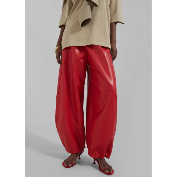 The Frankie Shop Briar Faux Leather Balloon Pants - Red - Oversized Minimalist Pants in Red - Shop at Luxury Shoes 