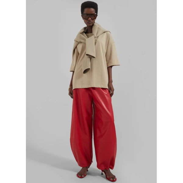 The Frankie Shop Briar Faux Leather Balloon Pants - Red - Oversized Minimalist Pants in Red - Shop at Luxury Shoes 