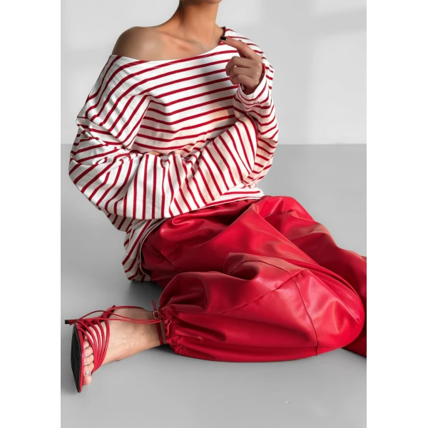 The Frankie Shop Briar Faux Leather Balloon Pants - Red - Oversized Minimalist Pants in Red - Shop at Luxury Shoes 