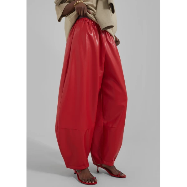 The Frankie Shop Briar Faux Leather Balloon Pants - Red - Oversized Minimalist Pants in Red - Shop at Luxury Shoes 